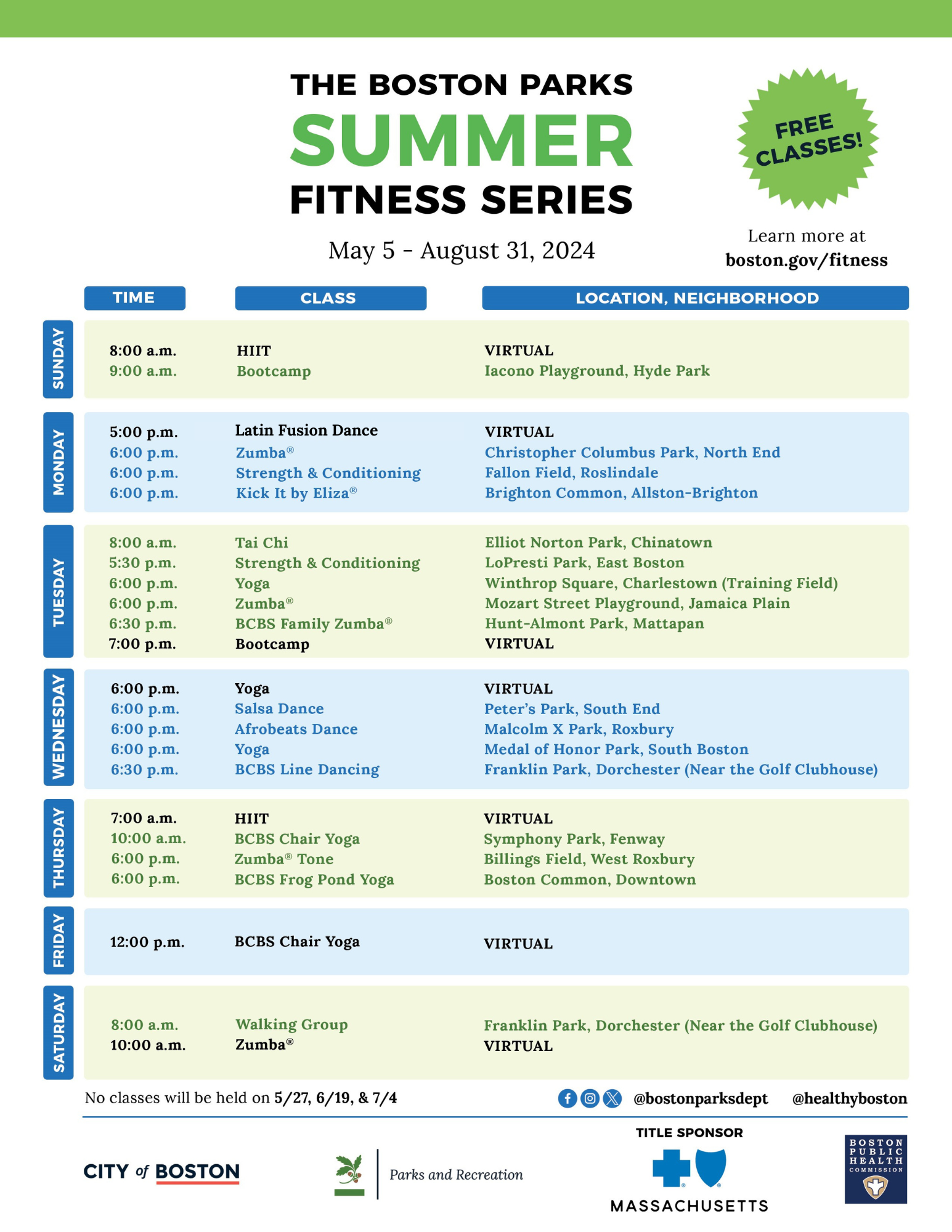 Summer Fitness Series 2024 Schedule