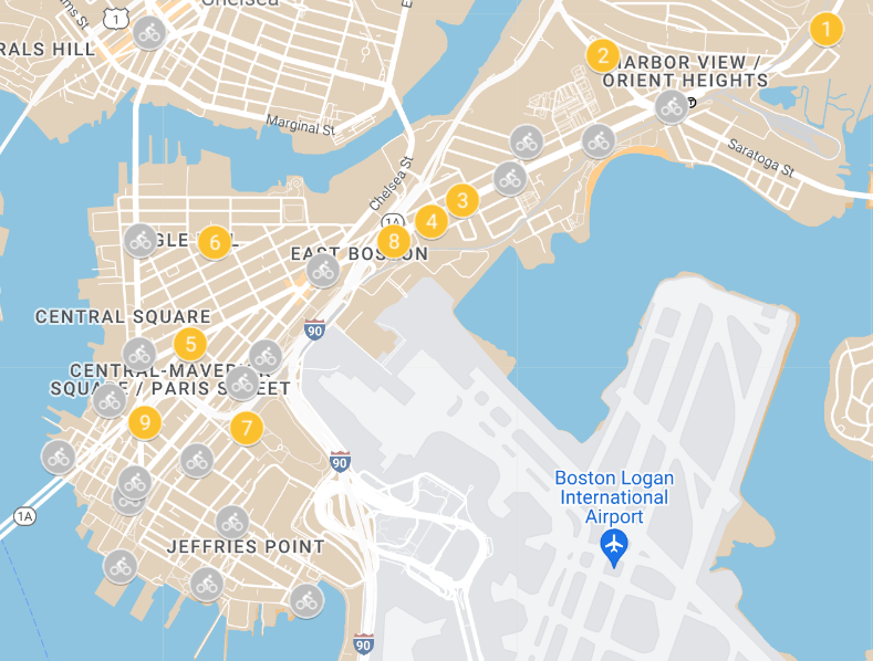 Orange pins show location of potential new stations. Grey pins show location of existing stations. 