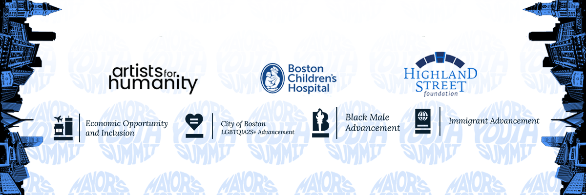 logos for artists for humanity, highland street, boston children's hospital, immigrant advancement, black male advancement, LGBTQ aIA2Sdvancement, and economic opportunity and inclusion