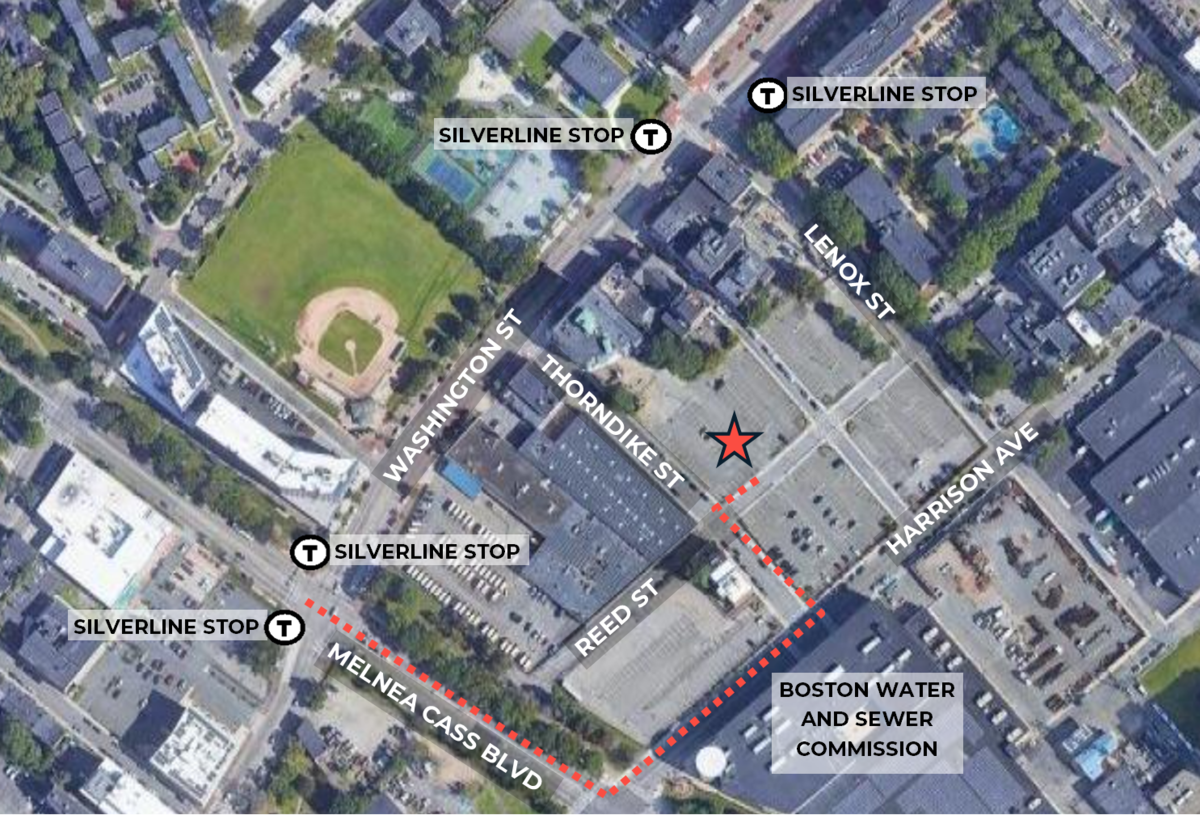 A map showing walking routes from bus stops to the location.