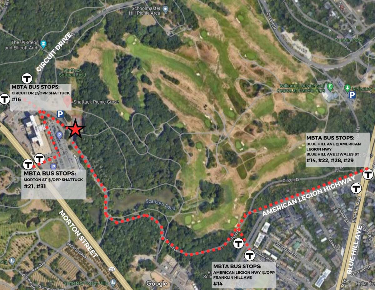 map to Franklin Park Shattuck Picnic Grove from near by bus stops