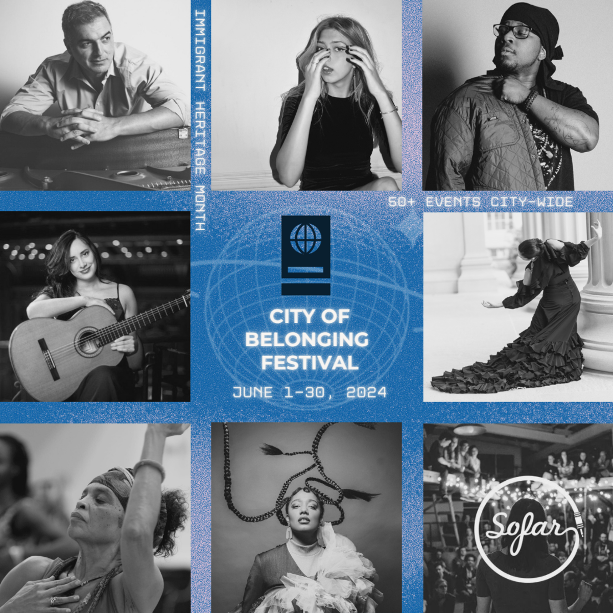 Grid of photos with the text "City of Belonging Festival: June 1-30 2024"