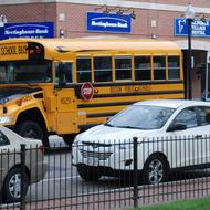 Image for cars and buses driving through roslindale village