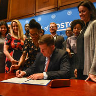 Mayor Walsh signing the new marijuana industry ordinance