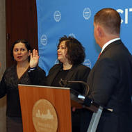 Mayor Walsh with Alexandra Oliver-Dávila and Lorna Rivera.