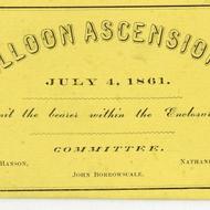 July 4 Balloon Ascension ticket, 1861, City Council Committee on Celebrations, Collection 0140.013, Boston City Archives, Boston