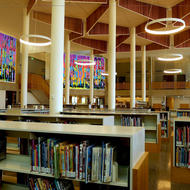 Photo of interior of Roxbury Branch with public artwork