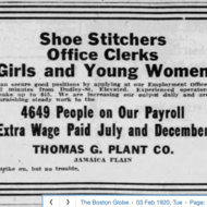 Advertisement for Shoe Workers at the Thomas Plant Show Factory, 1920