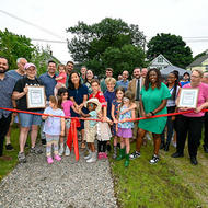 Group photo at the Roslindale Wetlands Urban Wild Ribbon Cutting