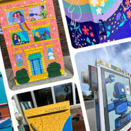 Collage featuring images of painted utility boxes that can be found around the city of Boston