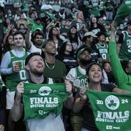 Fans at the Celtics NBA Finals Game 3 watch party at TD Garden
