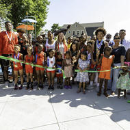 Ribbon cutting at Mother's Rest Park in Dorchester. 