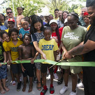 Group photo at Bynoe park ribbon cutting