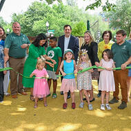 Group photo at the Clarendon St Play Area Ribbon Cutting