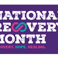 Logo for National Recovery Month. On the bottom are the words Recovery. Hope. Healing.