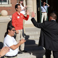 Image for walsh waving at school